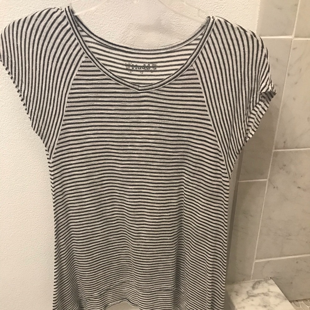 Black and white striped tunic blouse